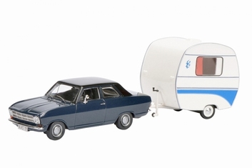 Opel Kadett B Blue Blauw + Caravan  Camper   1/43