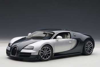 Bugatti Veyron 16,4 super sport Donker blauw / zilver deuren  1/18