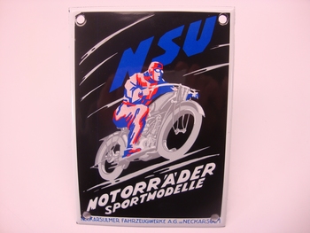 NSU Motorrader Sportmodelle  10 x 14 cm Emaille