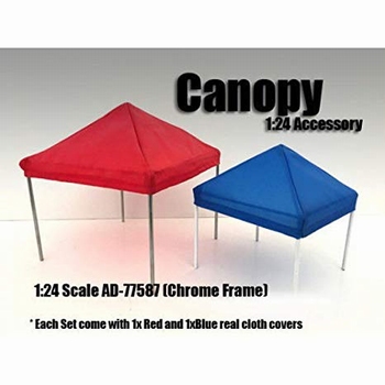 Tent canopy prieel rood en blauw zeil met Chrome  steunen  1/24