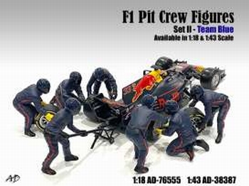 F1 pitcrew figures set # 2 Team Blauw - blue  1/18